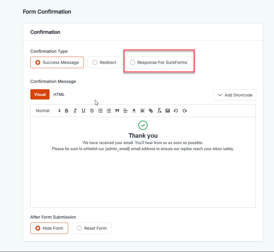 How to Set Up Response for SureForms Select Response For Sureforms 1
