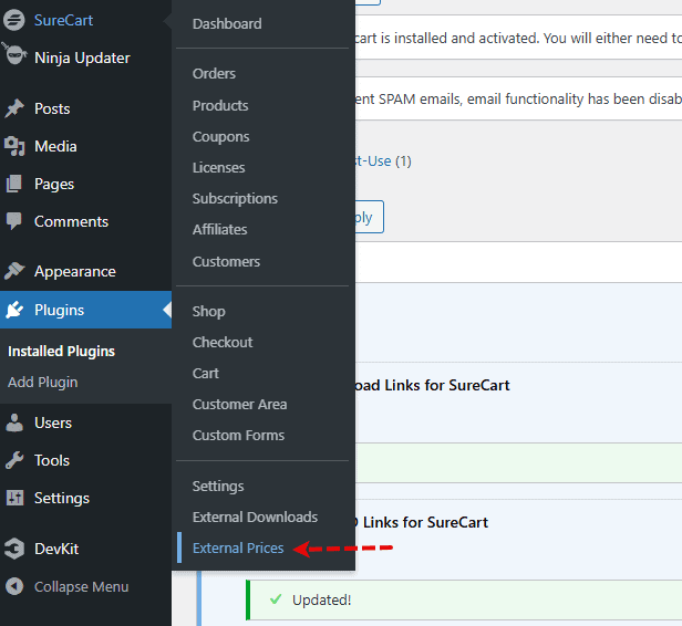 External Price Links Menu Location 1