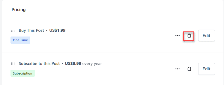 Getting your Price ID and Buy Link Post Access Manager Getting Our Price Id 1