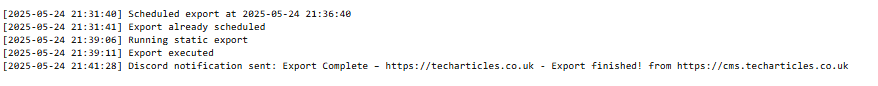 Static Export Notifier Log
